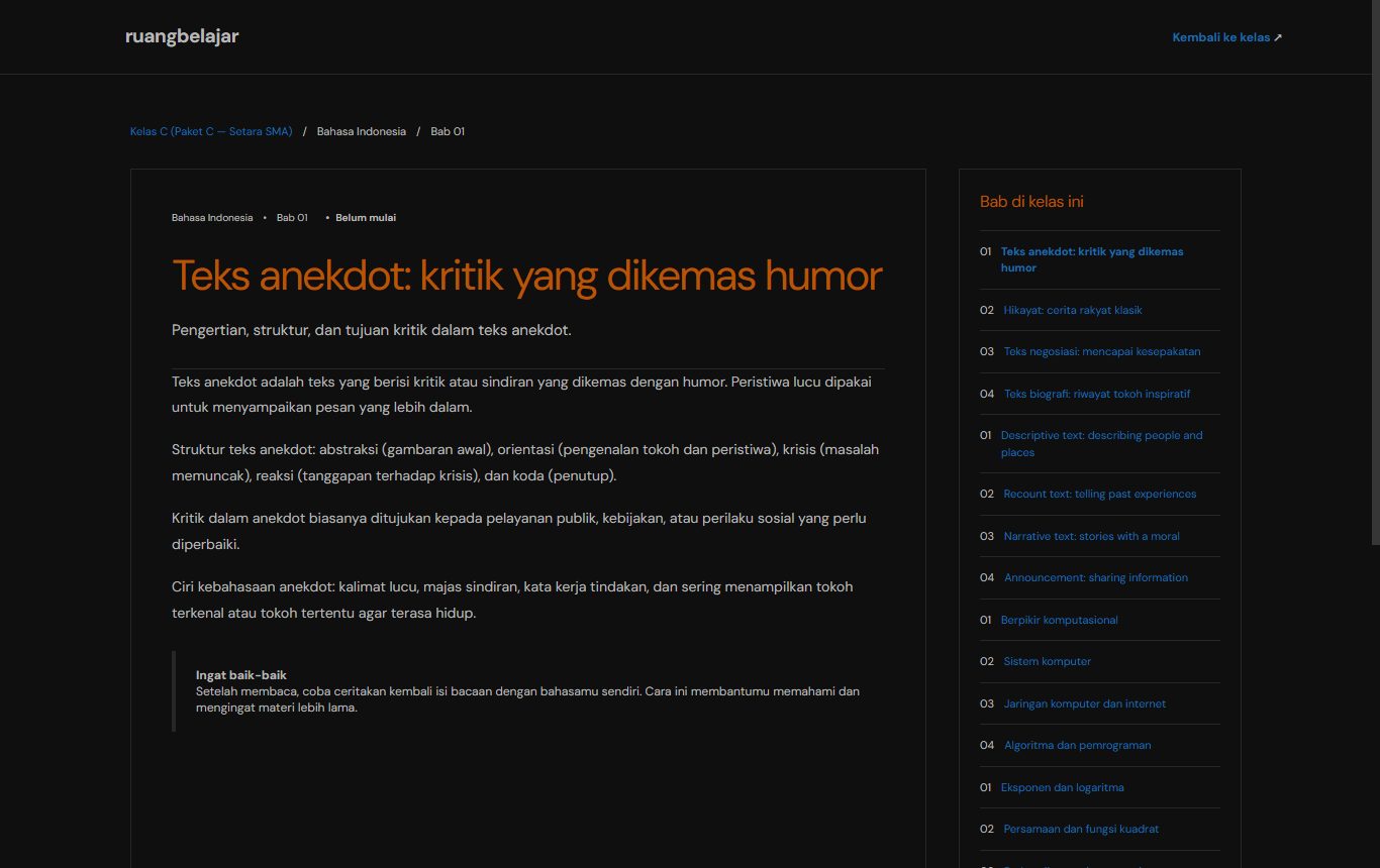 Halaman materi bab dengan teks materi dan tautan buku resmi